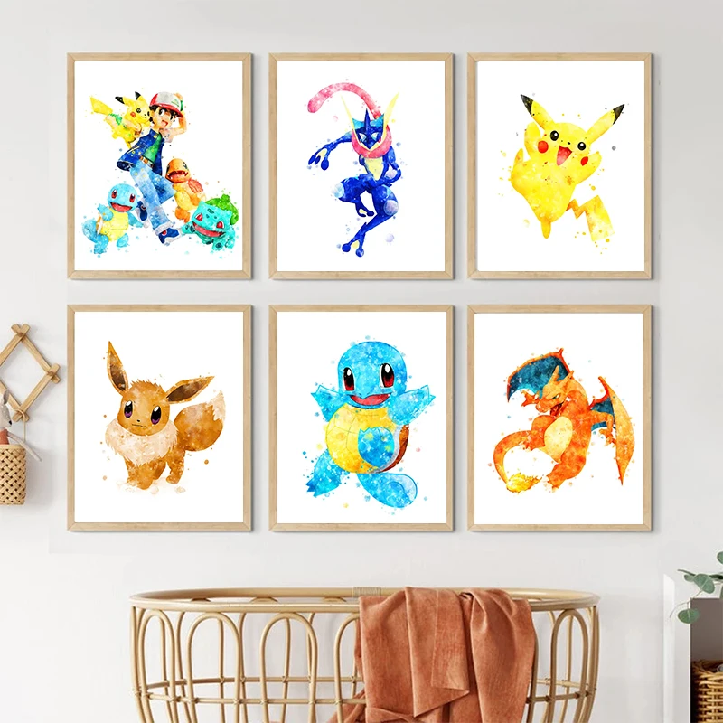 Постер Покемон акварель Пикачу Mew Eevee Charizard настенная Картина на холсте картина