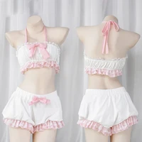 kawaii lolita cosplay ruffles bow white tube bloomers shorts suit sweet girl intimates bandage pajamas homewear lingerie set