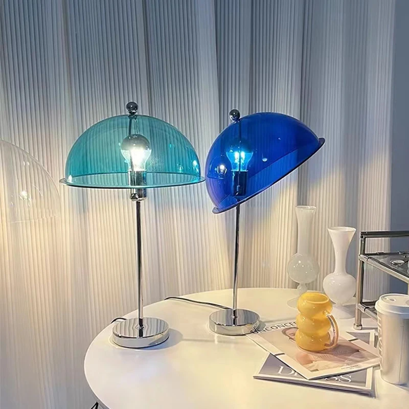 

Colored Lampshade Floor Lamp For Dining Room Bedroom Coffee Hotel Chrome Mushroom Standing Light Vintage Acrylic LED Table Lamp