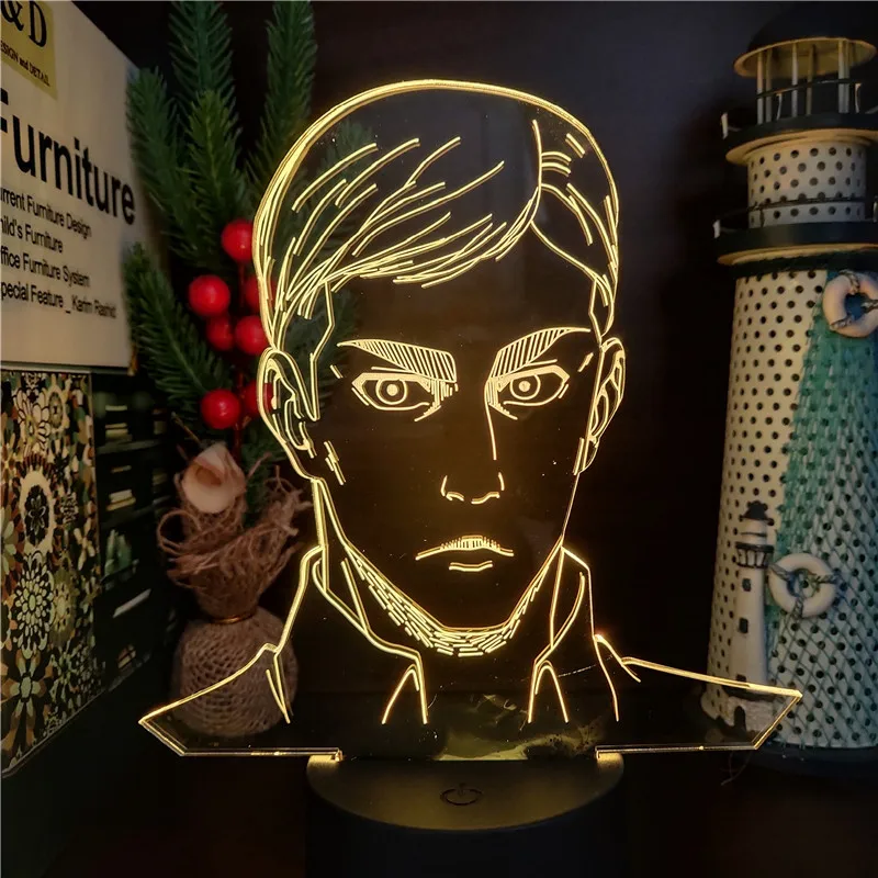 

3D Lamp Attack On Titan Erwin Smith Anime Figure Night Light LED Lampara Kawaii Room Decor Luminaria Levi Lights Kids Gift