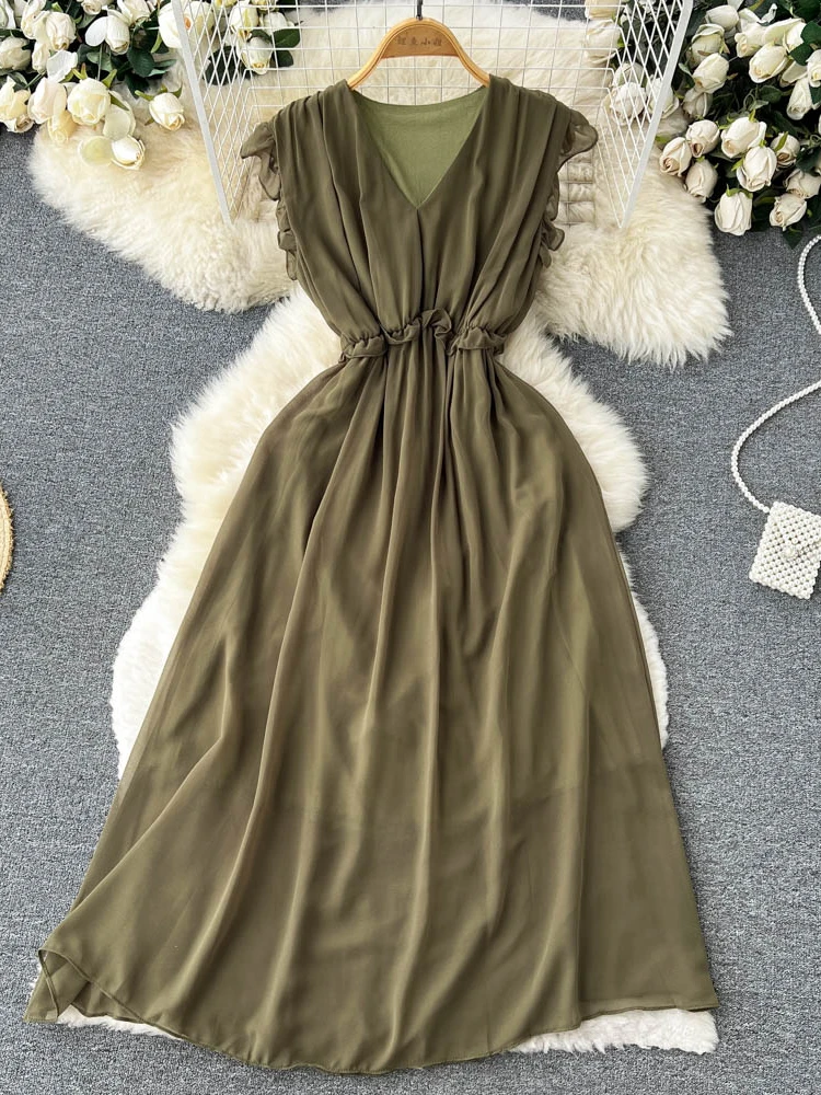 

Gaganight Women French V neck Sleeveless Vest Dress Women's Summer 2022 New High waisted Slim Fairy Temperament A line Dresses