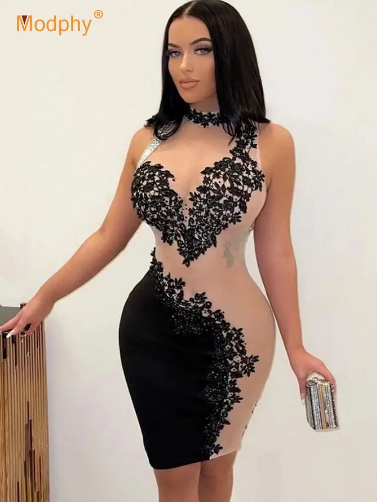 

Новинка лета 2022, прозрачные сетчатые кружевные мини-платья для женщин, женское облегающее вечернее Клубное платье, наряды на день рождения