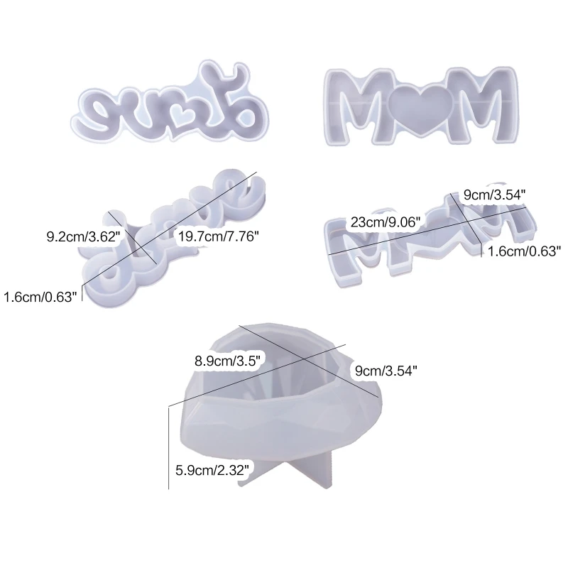 

M2EA 3PCS Mother's Day Silicone Resin Molds Love Mom Letter Heart Mold for Epoxy