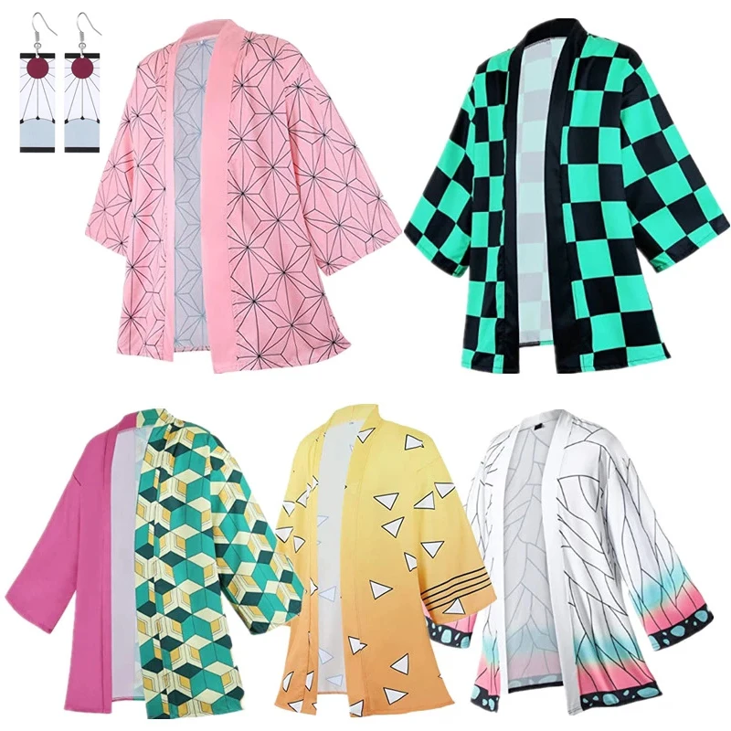 

Anime Cosplay Costume Demon Slayer Kimetsu No Yaiba Haori Kimono Agatsuma Zenitsu Kochou Shinobu Summer Coat Shirt Anime Clothes