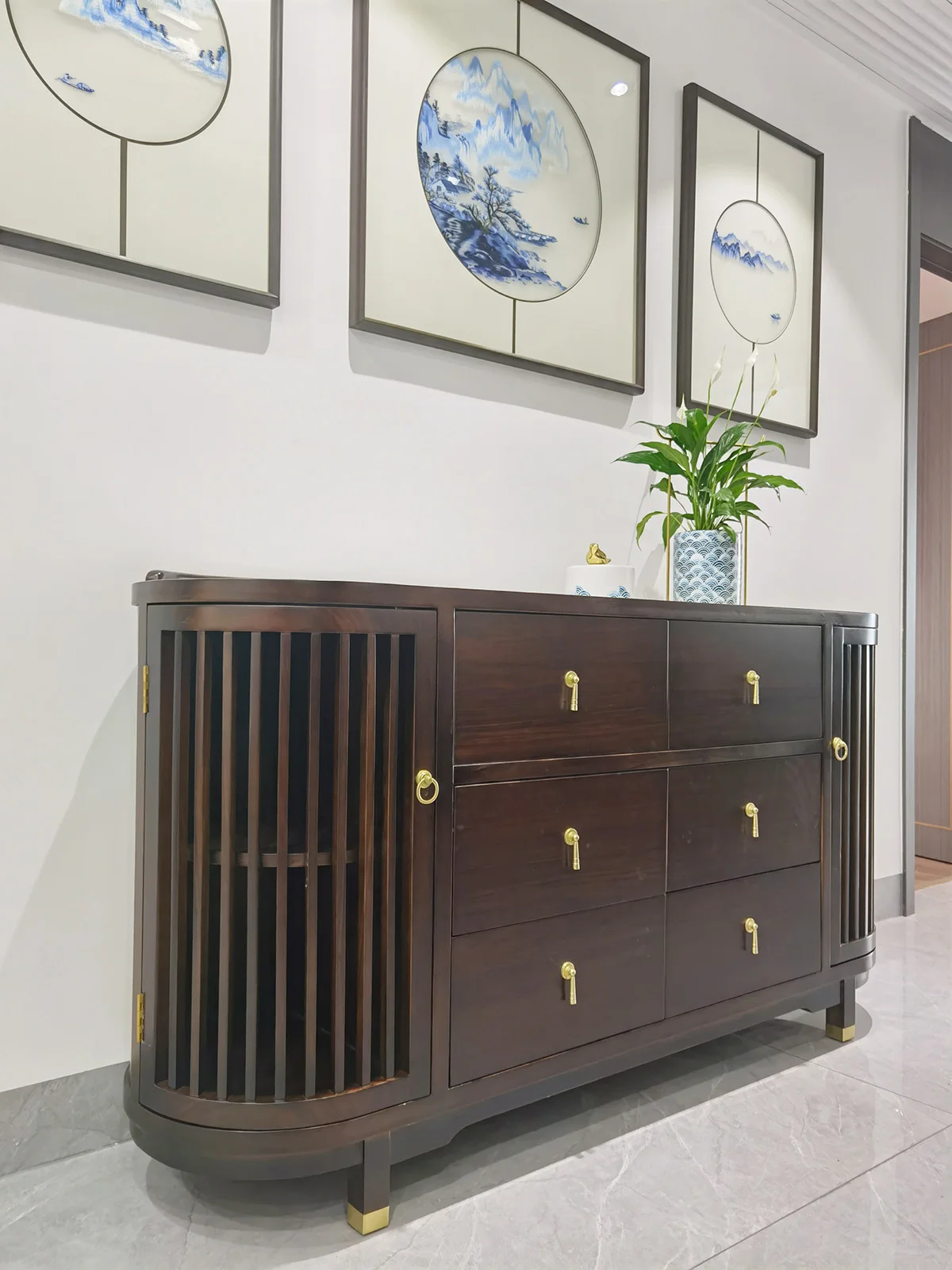 

Custom-made slate sideboard solid wood porch ebony locker living room partition decoration integrated wall household.