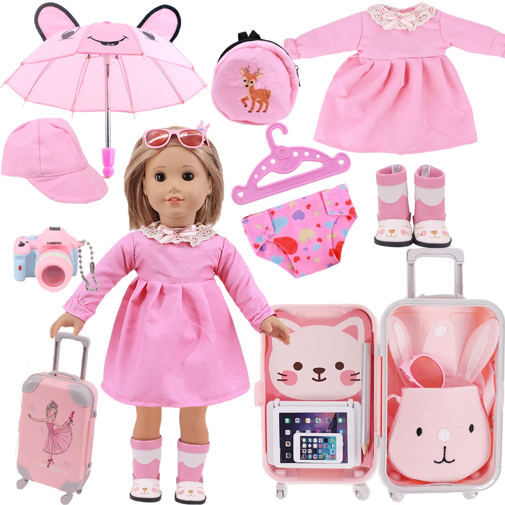 

Doll Clothes Shoes Bunny Suitcase Accessories Fits 18 Inch American&43Cm Baby Newborn Doll Our Generation Girl`s Toy DIY Gifts