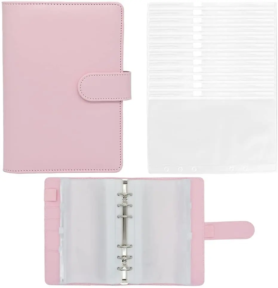 

15 A6 Binder Pockets With Pu Leather Notebook Cover, Which Can Be Filled With 6 Round Sets