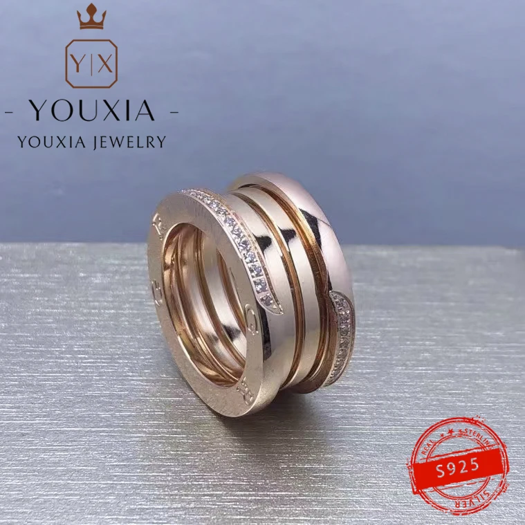 

2022 New S925 Silver Luxury Snake Bone Rose Gold Silver Trimmed Diamond Ring Holiday Gift Couple Ring Classic Party Jewelry