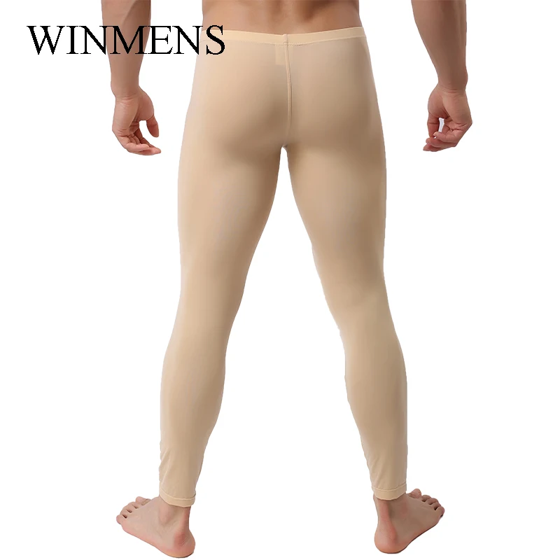 Men's Pajama Pants WOXUAN Brand Mesh Transparent Sleep Bottoms Silky Pouch Home Loungewear Tight Underpants