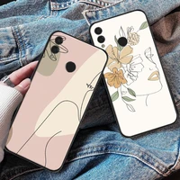 abstract art line flower girl soft tpu phone case for huawei honor 7x 8x 8c 9 v9 9x 10 v10 10i 20i 30 lite coque black cover
