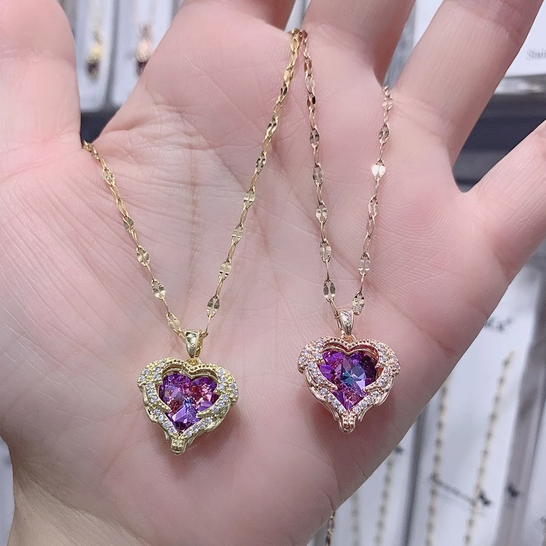 

2023 New Styles Shiny Heart Necklace Female Exquisite Layer Pendant Clavicle Chain Necklace Wedding Party Jewelry Gifts
