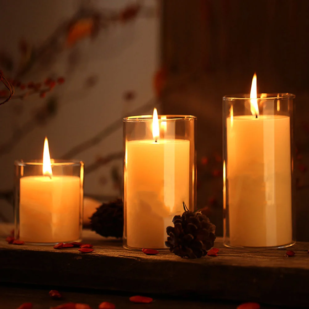 

3pcs Glass Cylinder Cup Transparent Adornment Candleholder Chimney Decor