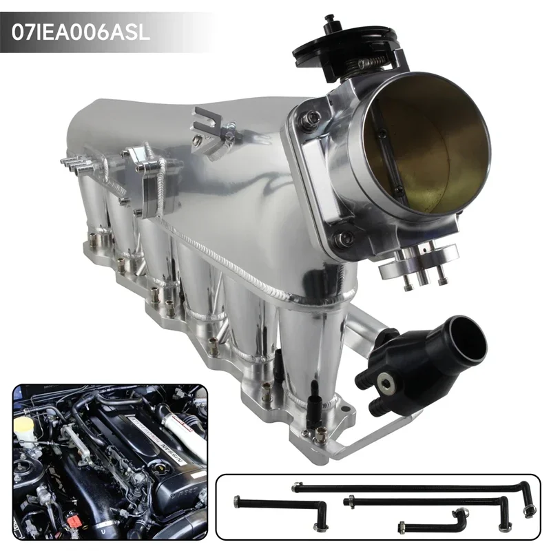 Фото Подходит для Nissan Skyline R32 RB20DET 2,0 л, впускной коллектор двигателя, топливная рейка, корпус дроссельной заслонки 90 мм 1989-1994, черный/серебристый №5