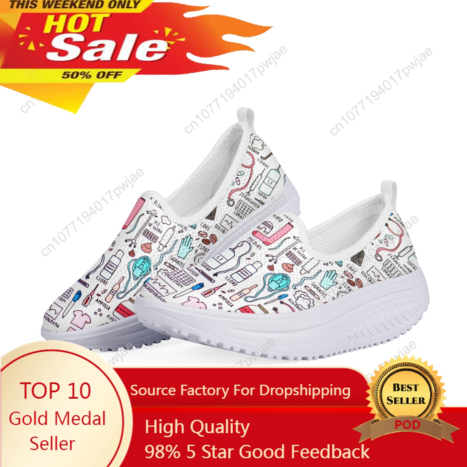 

Hot Nursing Medicine Pattern Women's Swing Shoes Flats Platform Casual Women Slip On Height Increasing Shoes