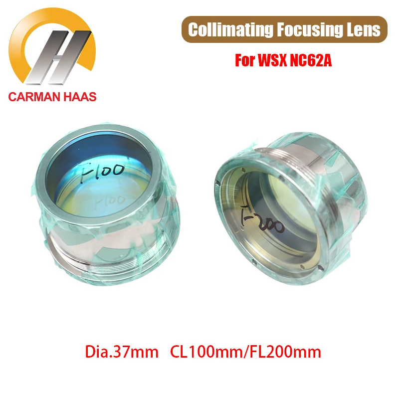 

Carmanhaas Fiber Laser Collimating Focusing Lens Dia 37mm CL100mm FL200mm with Lens Holder for WSX NC62A Laser Cutting Head