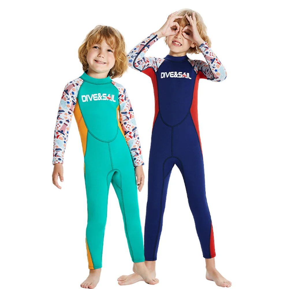 

Kids Boys Diving Suit 2.5MM Neoprene Beachwear Bathing Suit One Piece Keep Warm Back Zip Thicken for Children Swimsuit
