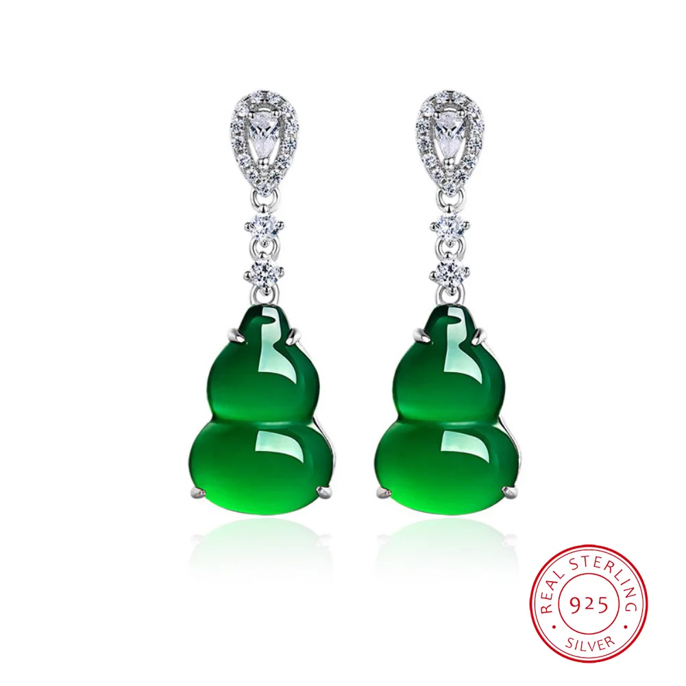 

Earrings for Women 925 Sterling Silver Earrings for Women Emerald Chalcedony Cucurbit Earrings for Girls Jewelry Gift