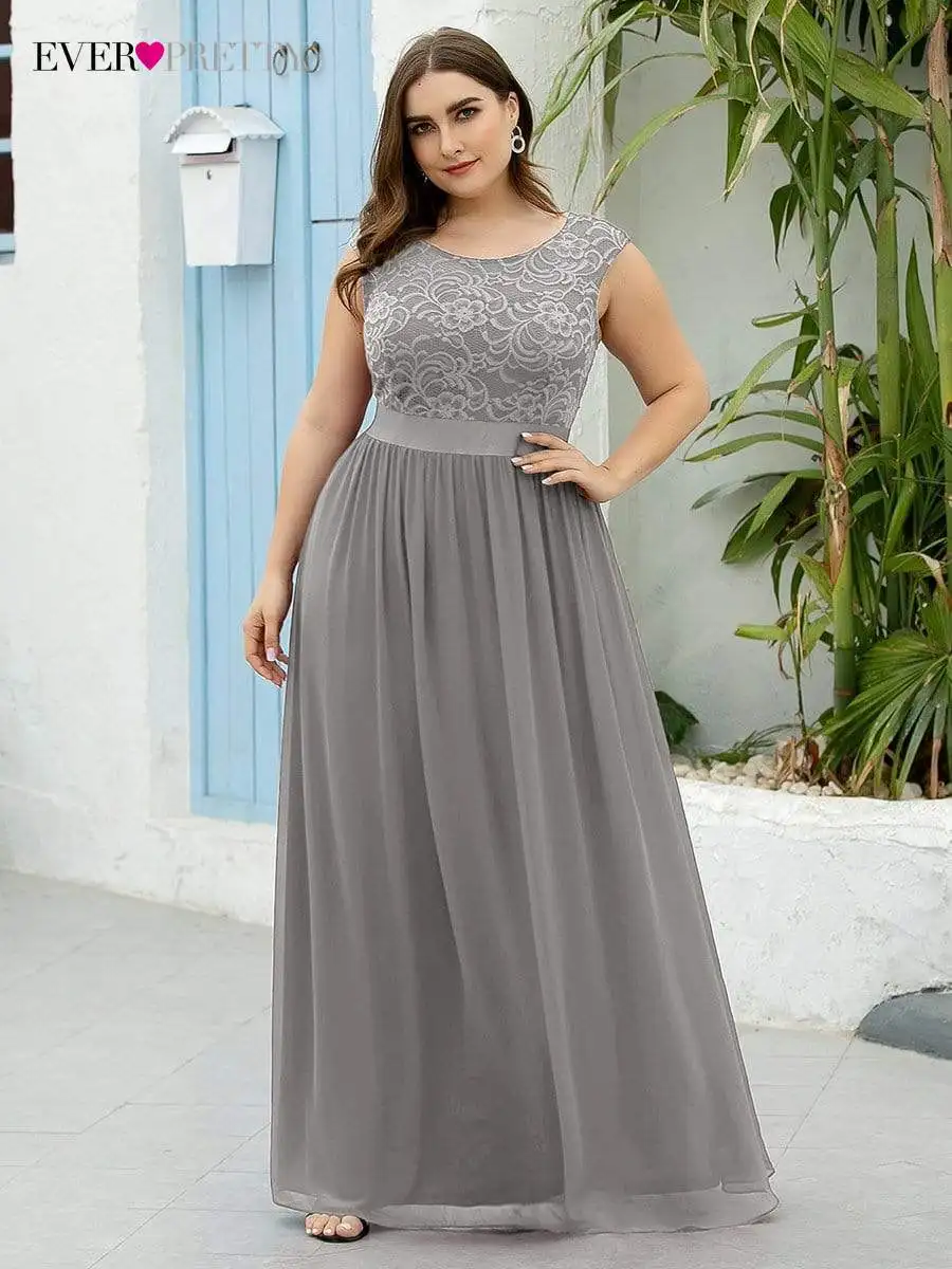 

Plus Size Elegant Evening Dresses Long O-Neck Sleeveless A-LINE Floor-Length Gown 2022 Ever Pretty of Lace Prom Women Dress