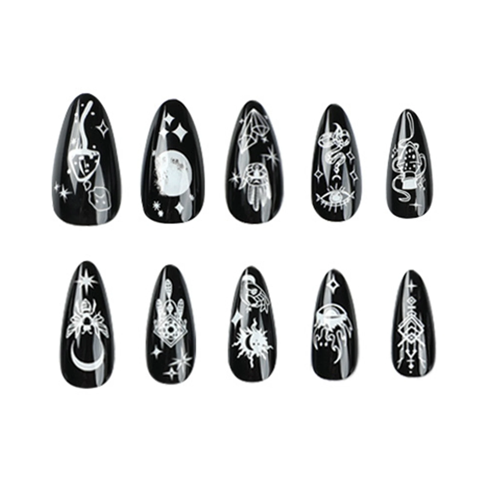 

Набор для ногтей с 24 заостренными ногтями и желеобразным клеем, черный маленький клей в виде змеи на ногтях, набор для бытового дизайна ногт...