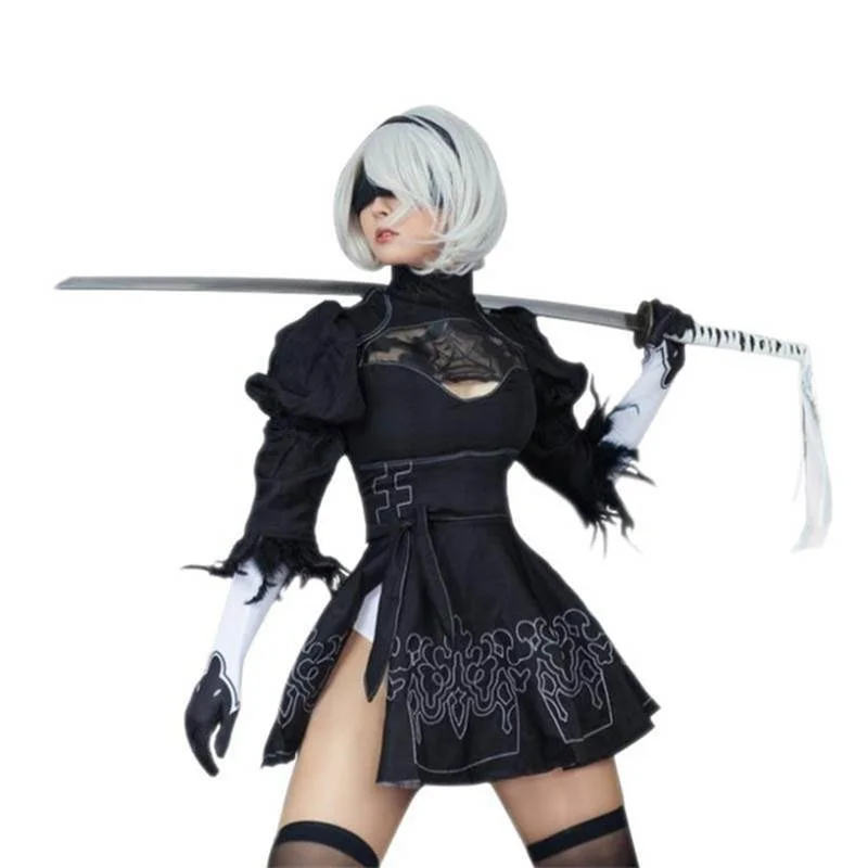 

Nier Automata Yorha 2B Cosplay Suit Anime Women Outfit Disguise Costume Set Fancy Halloween Girls Party Black Dress