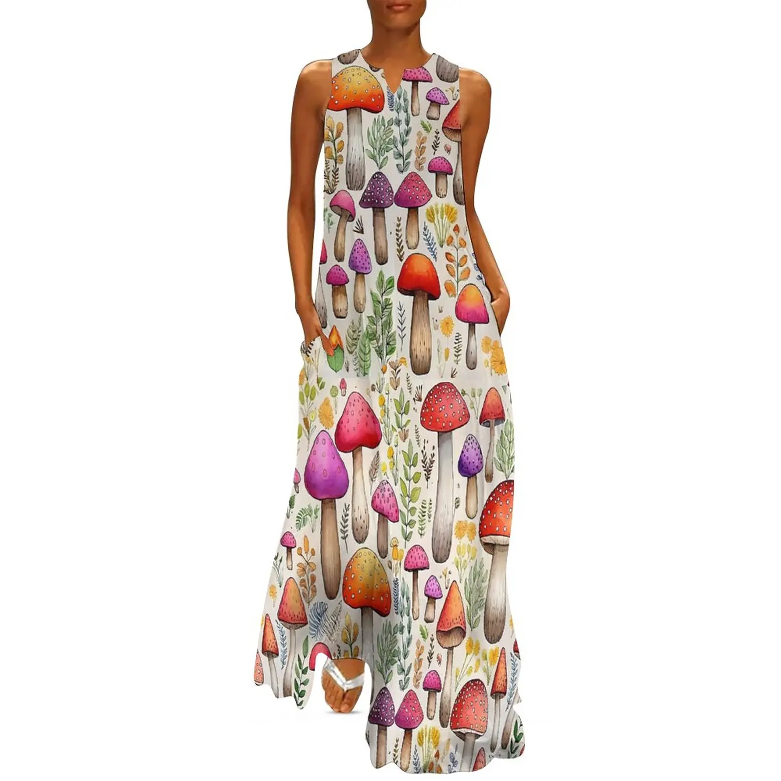 

Женское винтажное платье-макси с V-образным вырезом