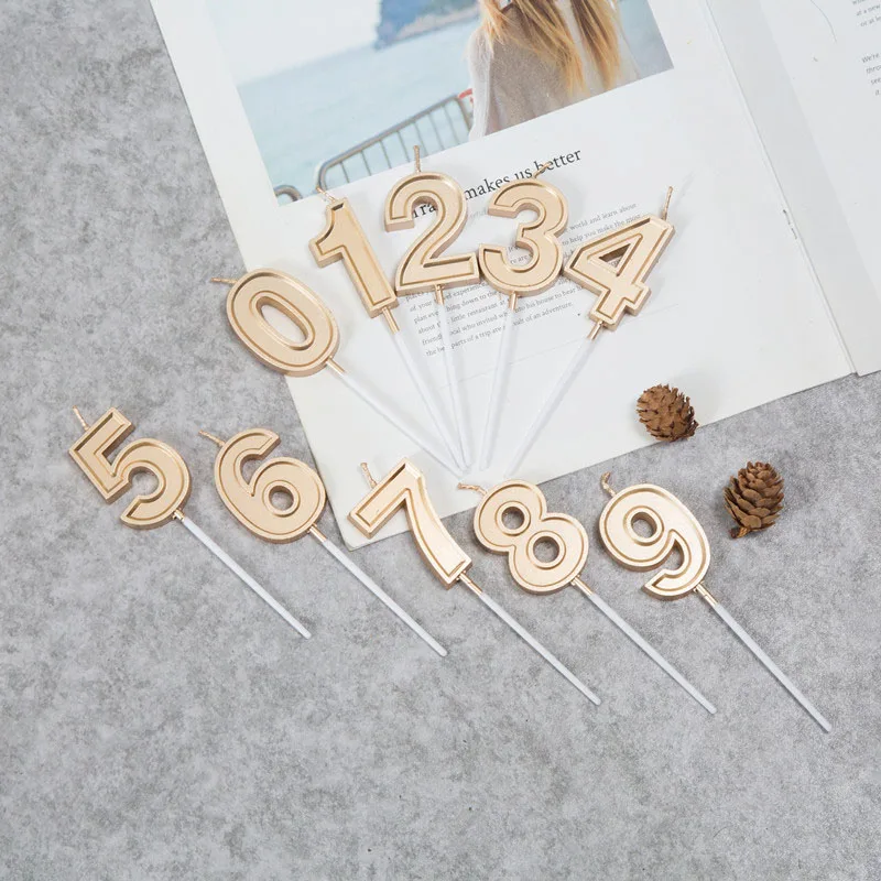 

New Champagne Gold Cake Topper Kids Girls Boys Baby Party Supplies Decoration Wedding Birthday Number Cake Candles