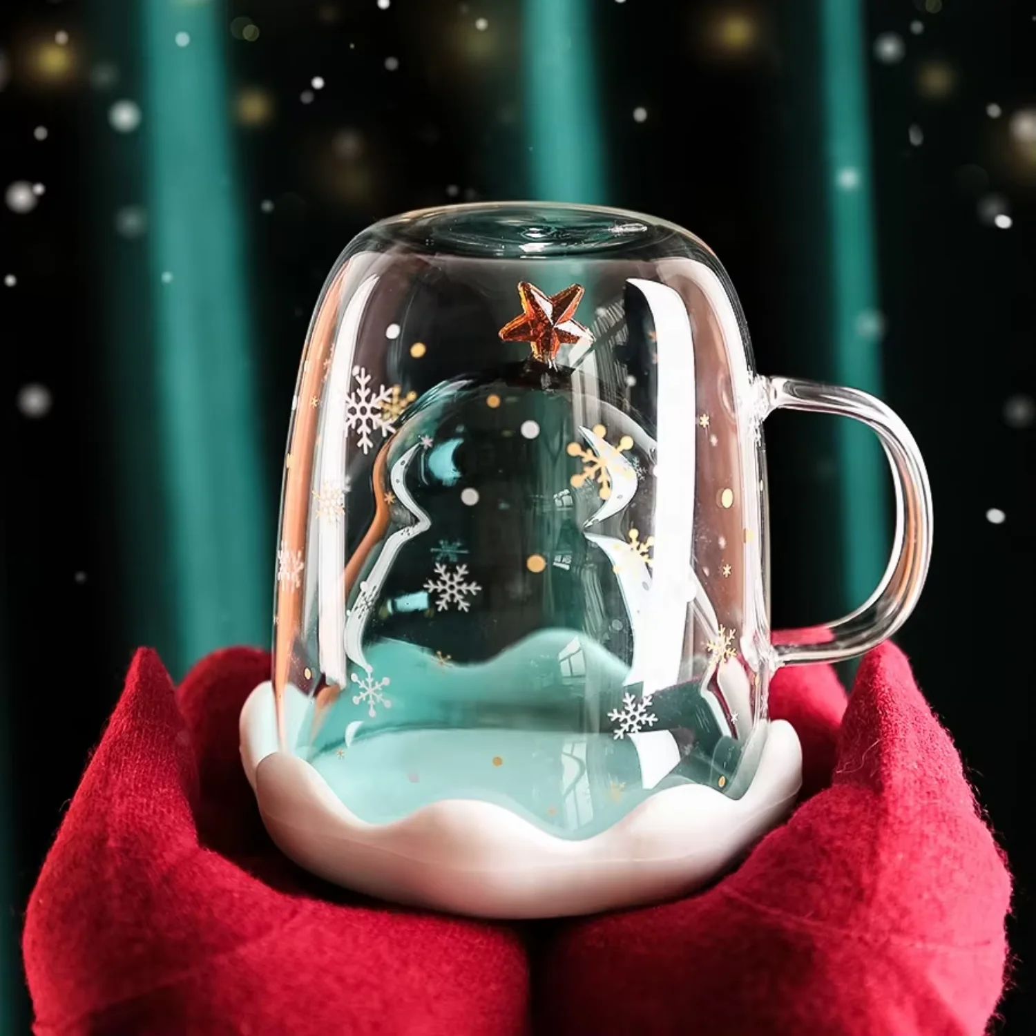 Новые рождественские 250 мл высокие боросиликатные стеклянные чашки с двойными