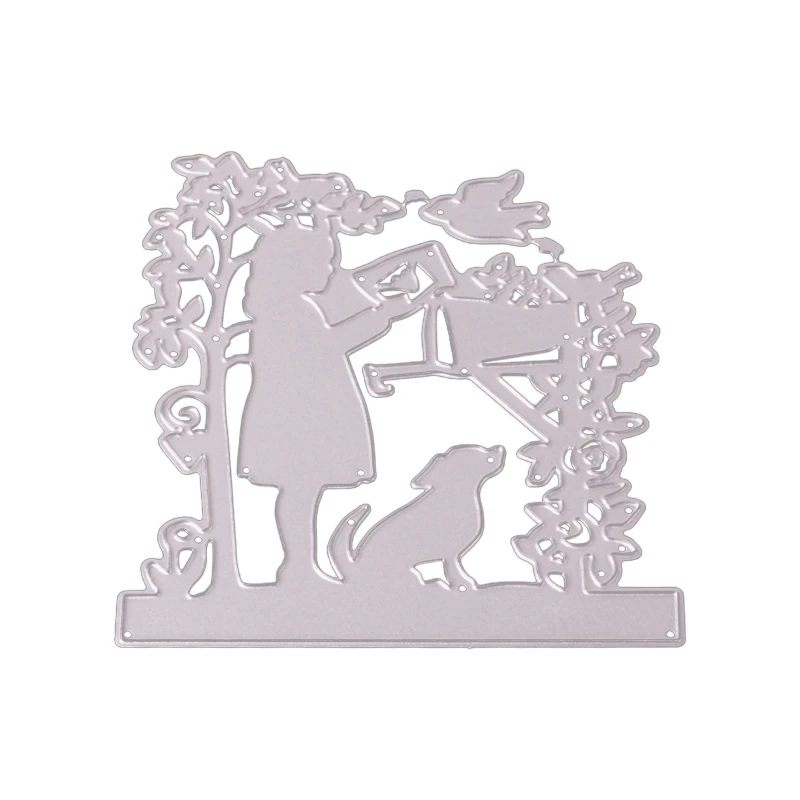 

Girl in Dress with Dog Metal Cutting Die Embossed Carbon Steel Die Cuts Stencil Template Mold for DIY Scrapbook Crafts