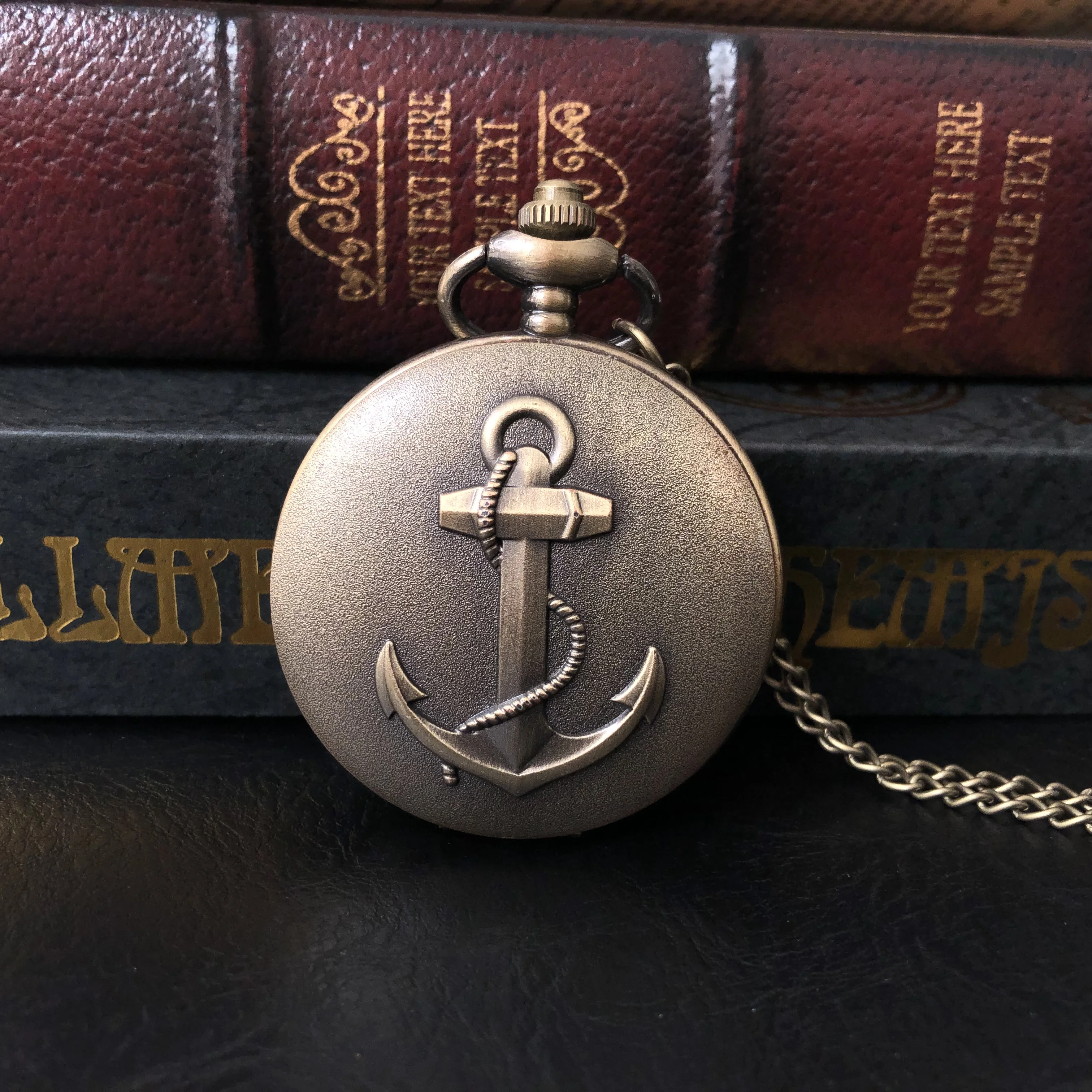

Retro 3D Bronze Anchor Quartz Pocket Watch Exquisite Necklace Pendant Chain FOB Watches Art Collectibles