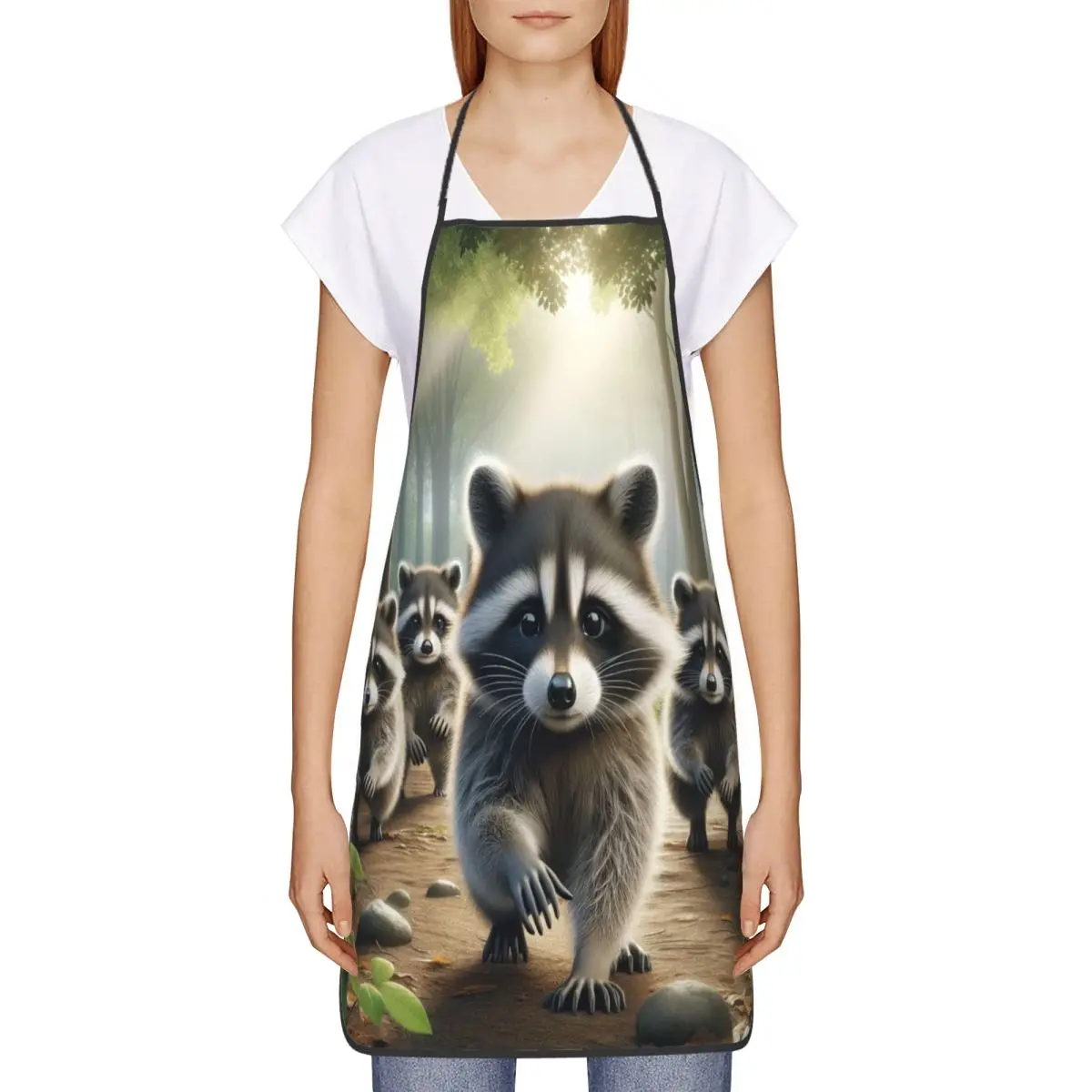 На заказ унисекс забавный енот кухонный фартук шеф-повара для приготовления пищи