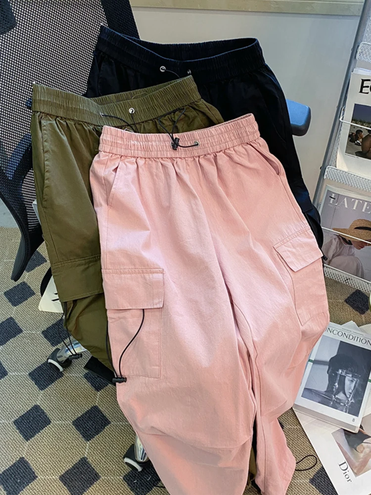 

Harajuku Cargo Pants Women 2023 Summer Thin Jogger Pants American Vintage Hip Hop Streetwear Y2K Elastic Waist Casual Trousers