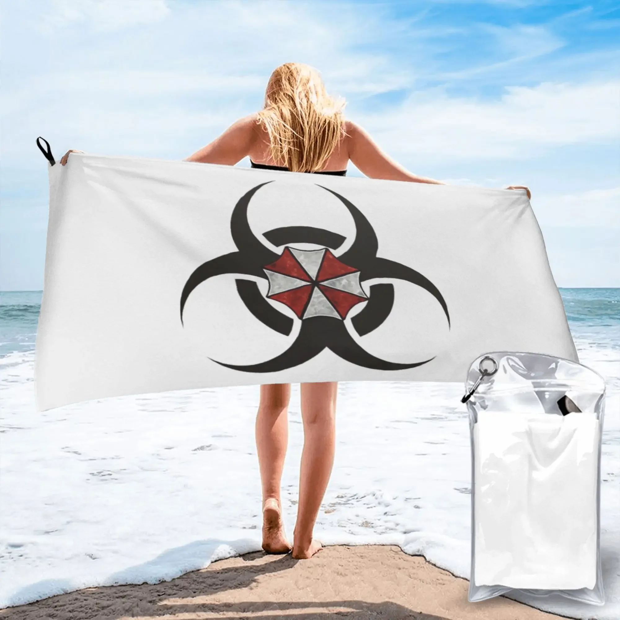 Фото Пляжное полотенце Umbrellas Biohazard Countermeasure из мягкой микрофибры, быстросохнущее, впитывающее, для плавания №1