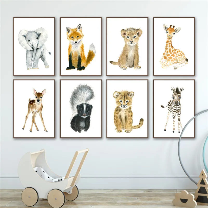 Милый аниме-плакат с животными для декора гостиной эстетическое минималистское