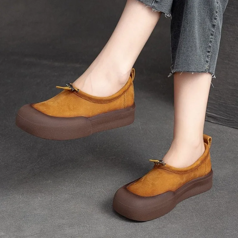 

Женские туфли из натуральной кожи в стиле ретро, с круглым носком