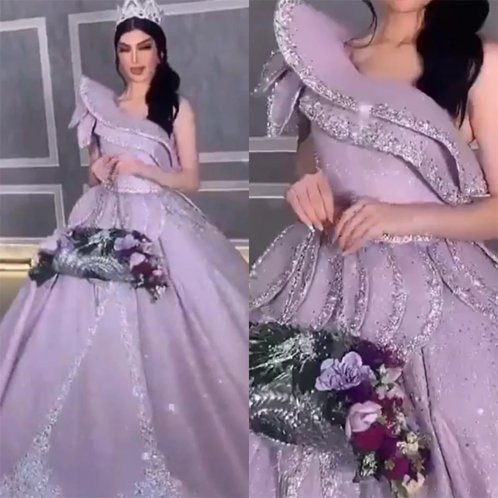 

Prom Dresses Exquisite One-shoulder Ball gown Celebrity Sequin Flowers Chiffon Occasion Evening Gown cocktail dresses for women