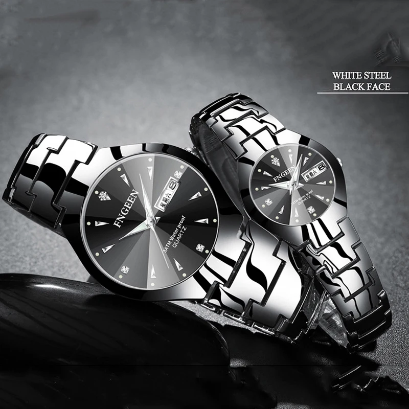 Couple Watches for Lovers Quartz Wristwatch Fashion Business Men Watch for Women Watches Tungsten Steel Coffee Gold Pair Hour