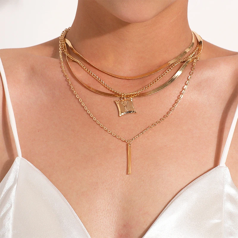 

Punk Multi Layer Necklace for Women Geometric Pendant Necklaces Gold Silver Color Choker for Female Charm Jewelry Gifts