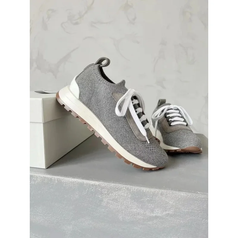 Женская футболка с круглым носком повседневная спортивная обувь вязаными