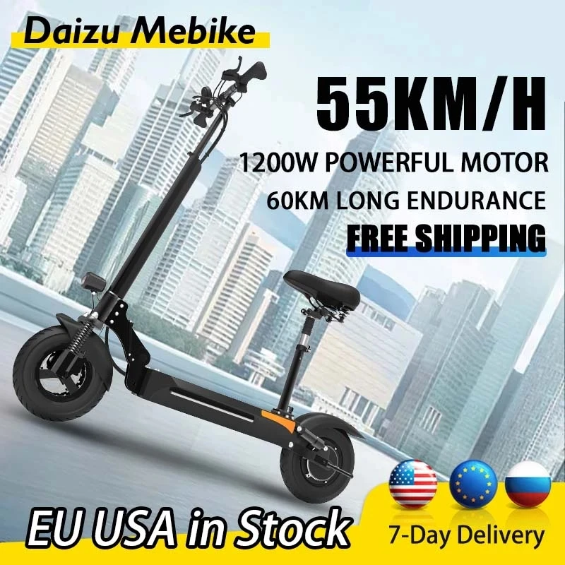 

Электрический скутер Daizu Mebike, 1200 Вт, 48 В, с одним приводом, диапазон 60 км, Электрический скутер с сиденьем 13/15 Ач, литий-ионный аккумулятор 55 км/ч электросамокат