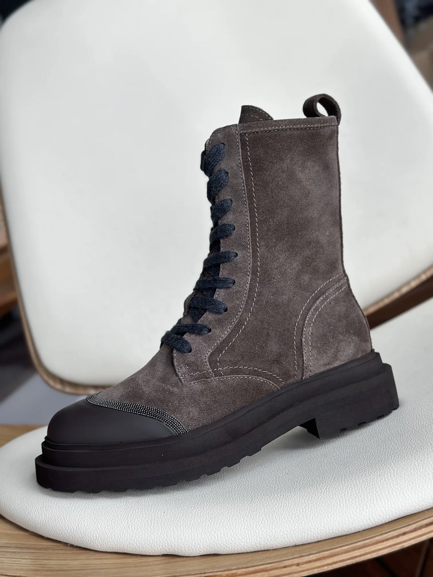 Женские осенне-зимние ботильоны кожаные ботинки с ожерельем из бисера