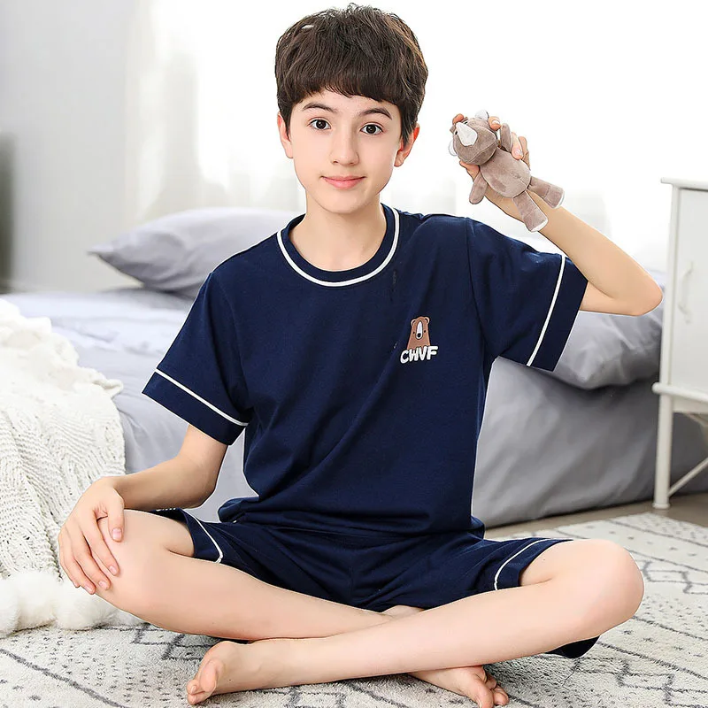 

Teens Pajamas Short Sleeve 100% Cotton Pyjamas Big Kids Clothes Sets Children Boys Sleepwear Pajamas For Girls 10 12 14 16 Years