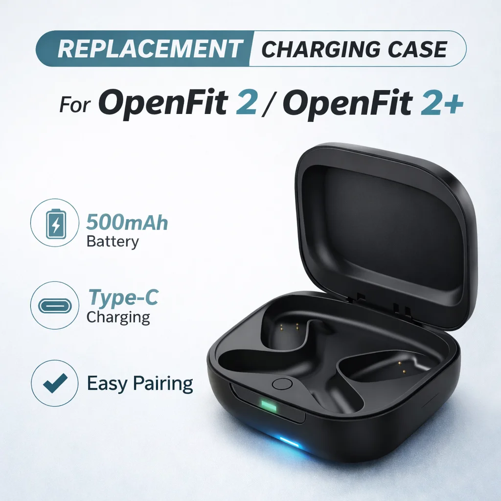 Фото Сменный зарядный чехол для наушников SHOKZ OpenFit 2 / 2+ T920 / T921, зарядное устройство, батарея 500 мАч, зарядка Type-C, простое подключение №1