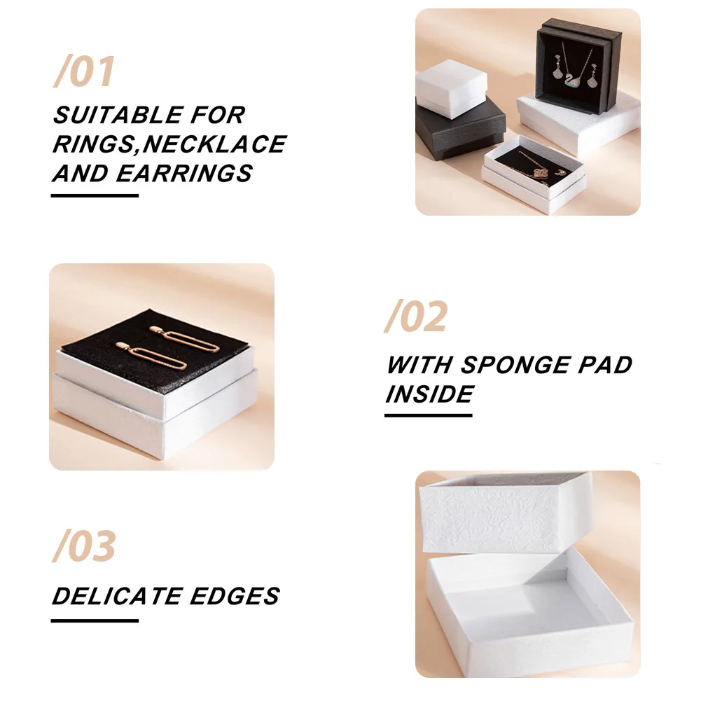 Texture Paper Jewelry Gift Box Cardboard Box Rectangle Sqaure with Sponge for Anniversary Wedding Birthday Present DIY Packaging