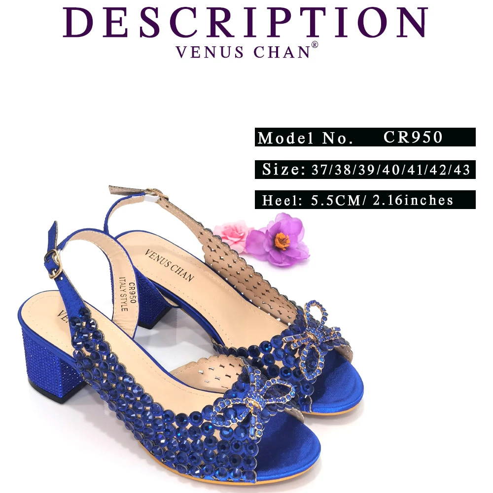 2023 Newest R.Blue Nigeria Hot Sell Striped Glitter Rhinestone Flower Design Fashion Peep Toe Party Ladies Shoes And Bag Set