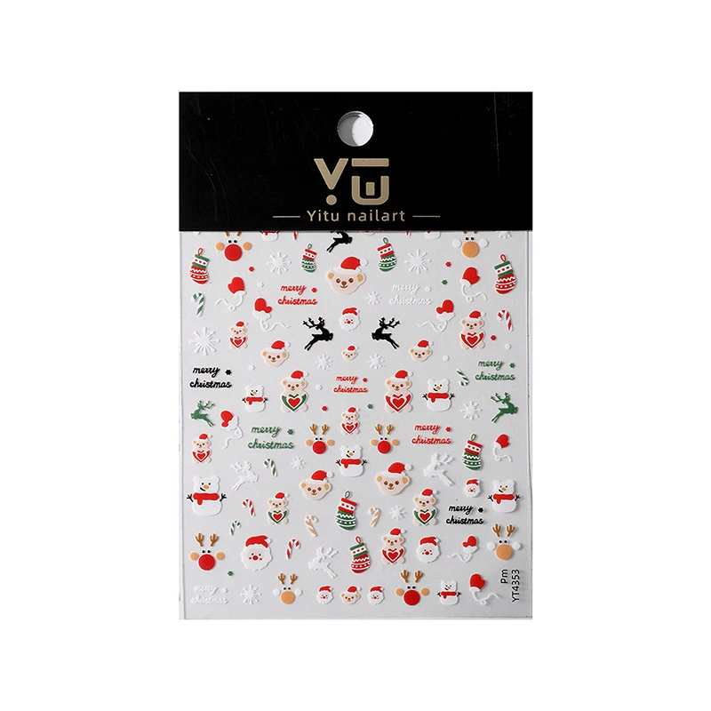 Рождественский Санта-Клаус Лось Снеговик наклейки для дизайна ногтей мультфильм