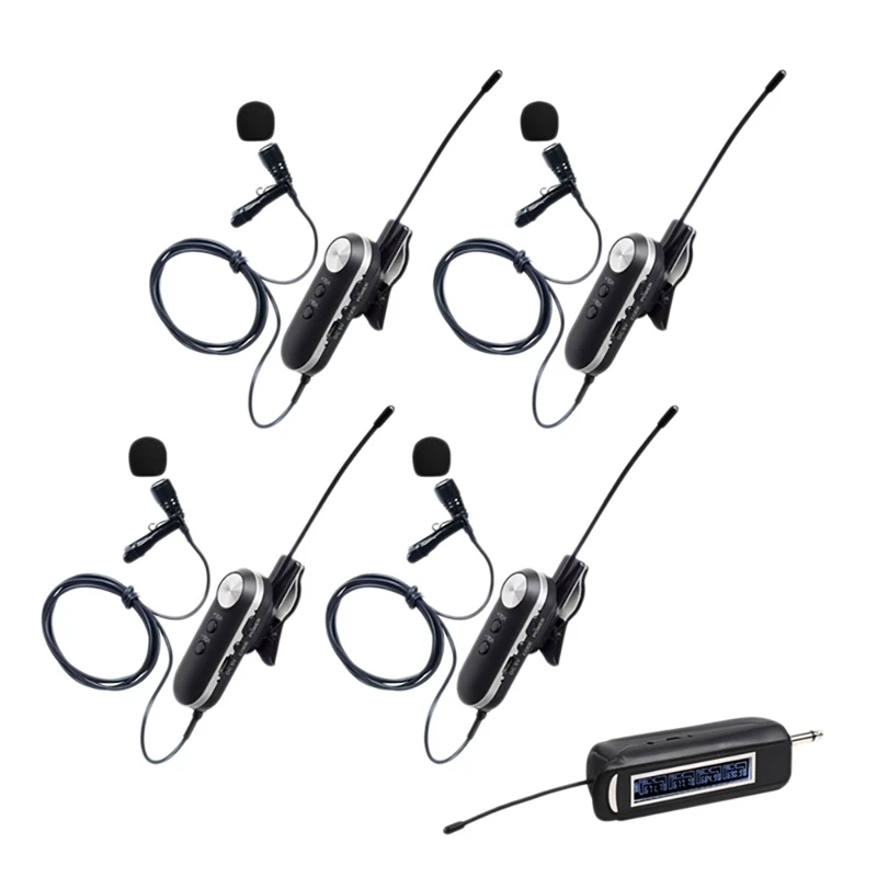 

Top Deals Wireless Lavalier Microphone System 4 Channel Wireless Lavalier Microphone For Iphone DSLR Camera Youtube Podcast Vlog