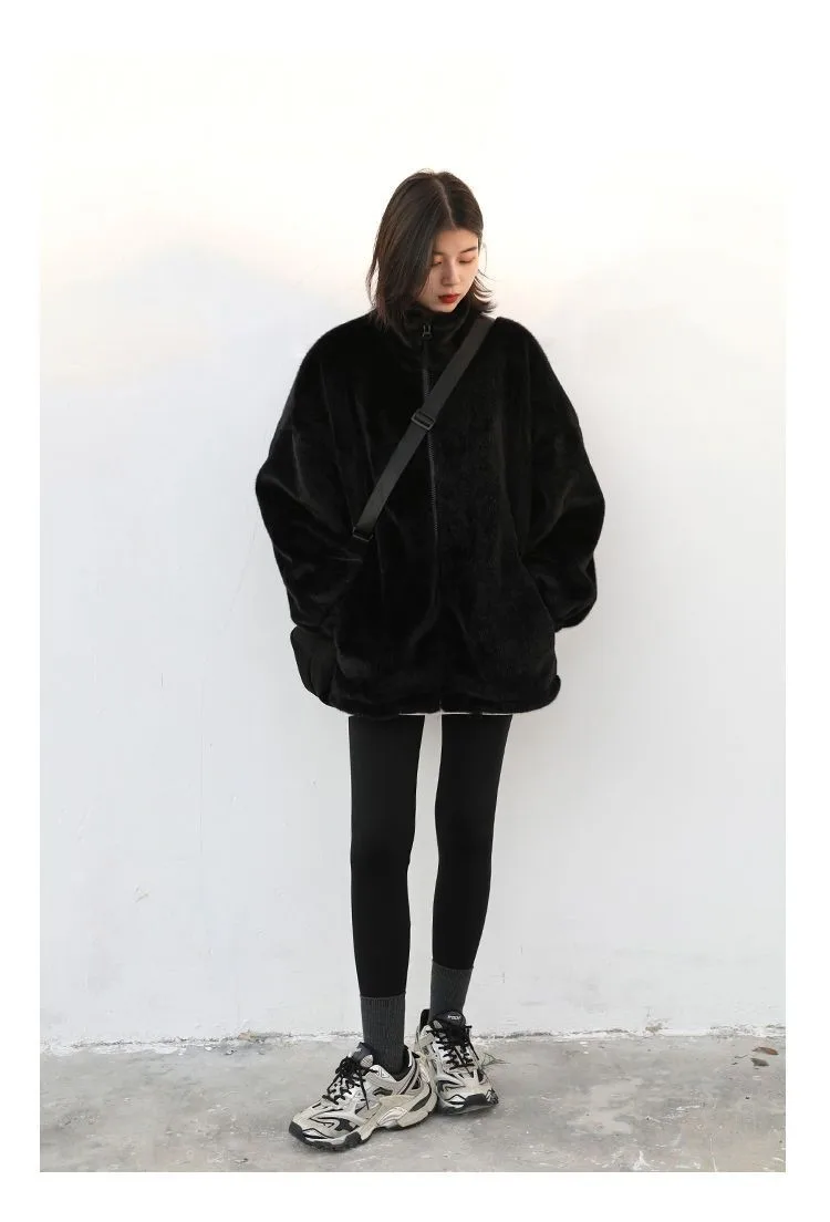 2022 New Winter Women's Lamb Wool Thick Coat Street Fashion Women's Casual Thick Coat Solid Color Women's Loose Wool Coat