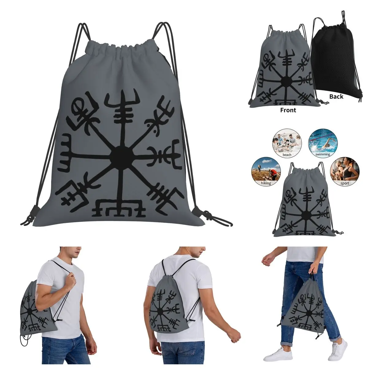 

Backpack Nerdy Drawstring Bags Gym Bag Vegvisir Vikings Compass Zipper Pouch Vintage Knapsack