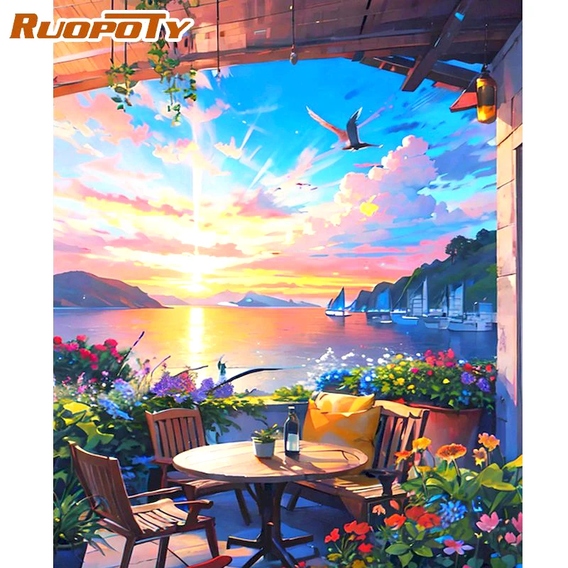 

RUOPOTY Frame Painting By Numbers 40x50cm Kits Dining Table Coloring By Numbers For Adults Kill Time Diy Gift Wall Art Picture