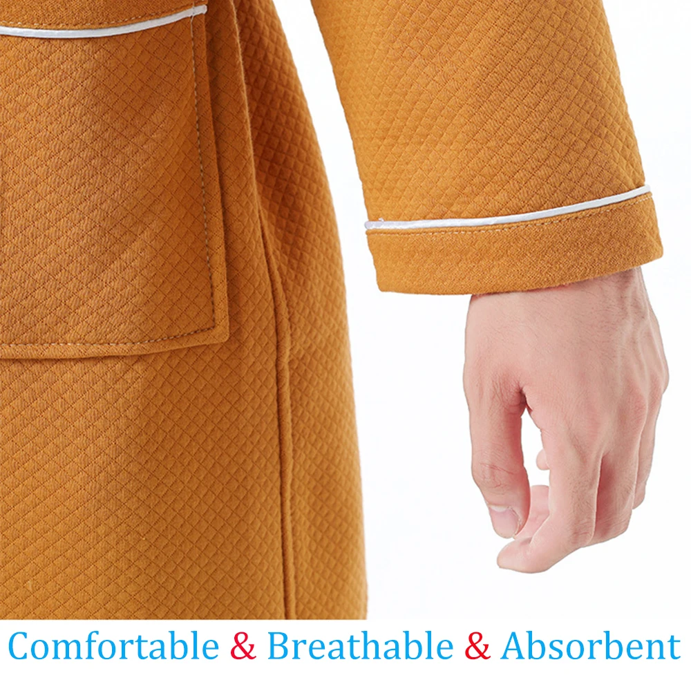 Spring Autumn Double-layer 100% Cotton Robes for Men Lengthen Thicken Kimono Bath Robe Couples Solid Breathable Bathrobe Towel